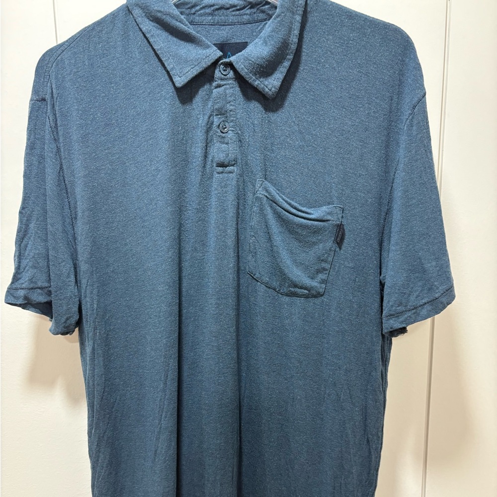 PrAna Men's Polo Short Sleeve Cotton Shirt Blue Size Large